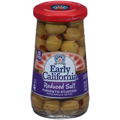 Early California Manzanilla Stuffed Reduced Salt Olives Jar; 5.75 Ounce; 12 Per Case - High Mart Wholesale