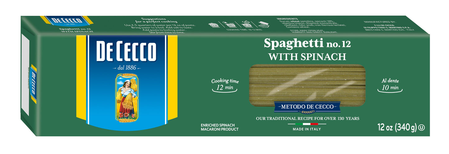 De Cecco No. 12 Spaghetti With Spinach; 0.75 Pounds; 12 Per Case
