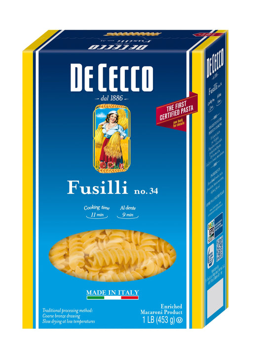 De Cecco No. 34 Fusilli; 1 Pounds; 12 Per Case