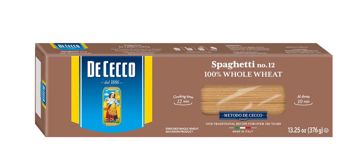 De Cecco No. 12 100% Whole Wheat Spaghetti; 0.83 Pounds; 12 Per Case