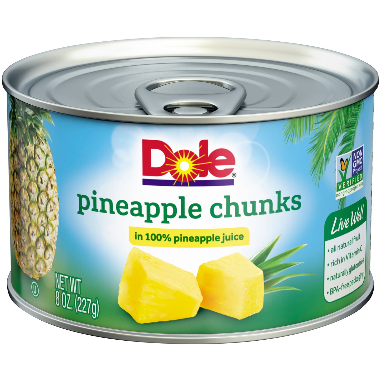 Dole Ez Open In 100% Juice Chunk Pineapple; 8 Ounces; 12 Per Case