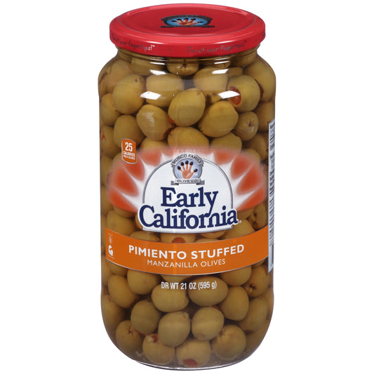 Early California Stuffed Manzanilla Olives Jar; 21 Ounce; 6 Per Case - High Mart Wholesale