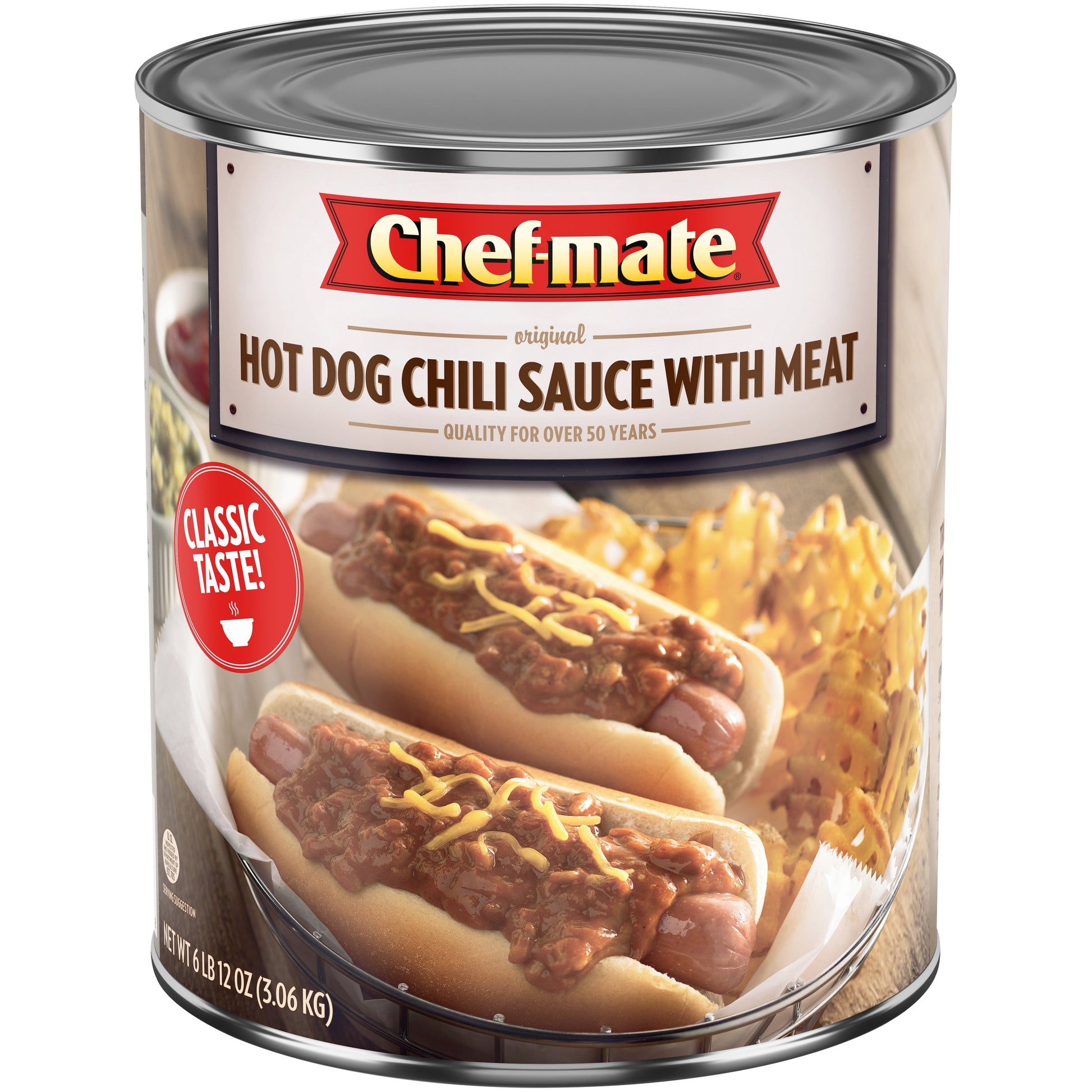 Chef-Mate Hot Dog Chili Sauce With Meat; 108 Ounce; 6 Per Case - High Mart Wholesale