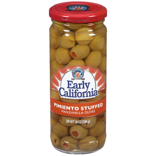 Early California Pimento Stuffed Manzanilla Olives Jar; 10 Ounce; 12 Per Case - High Mart Wholesale