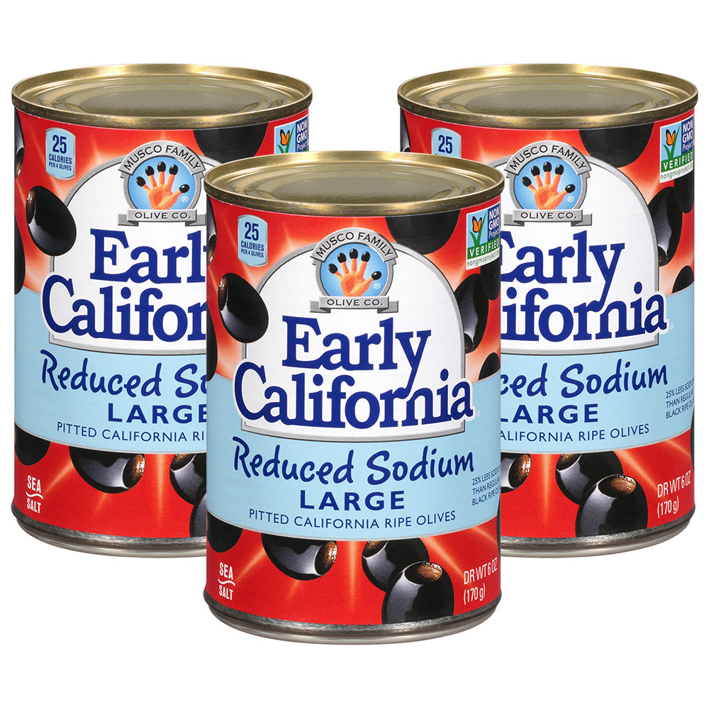 Early California Pitted Lrg Reduced Sodium Olives; 6 Ounce; 12 Per Case - High Mart Wholesale