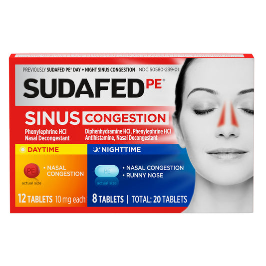 Sudafed Sinus Congestion; 20 Count; 3 Per Box; 24 Per Case