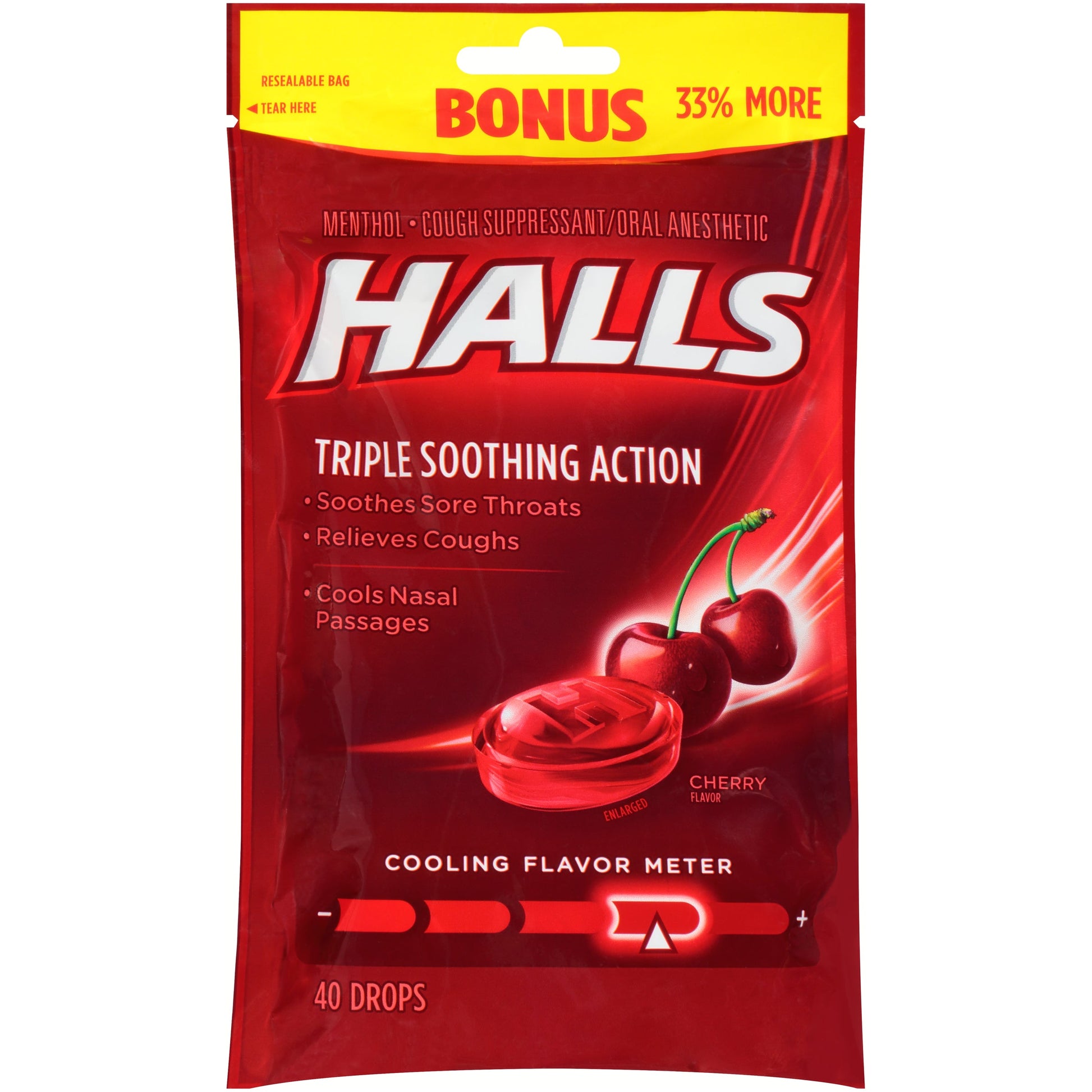 Halls Cough Drop Cherry Bonus; 40 Count; 12 Per Box; 4 Per Case - High Mart Wholesale