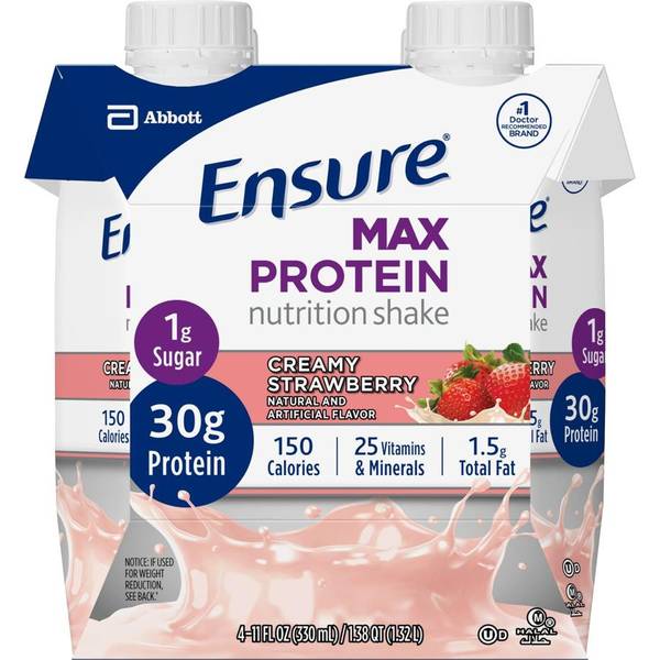 Ensure Max Protein Strawberry; 300 Milliliter; 4 Per Box; 3 Per Case - High Mart Wholesale