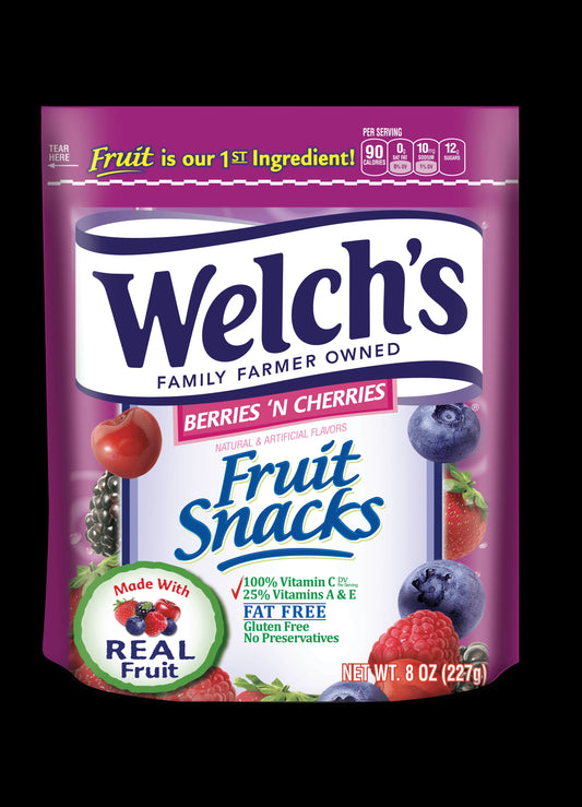 Welch's Berries 'N Cherries Resealable Fruit Snack; 8 Ounces; 9 Per Case