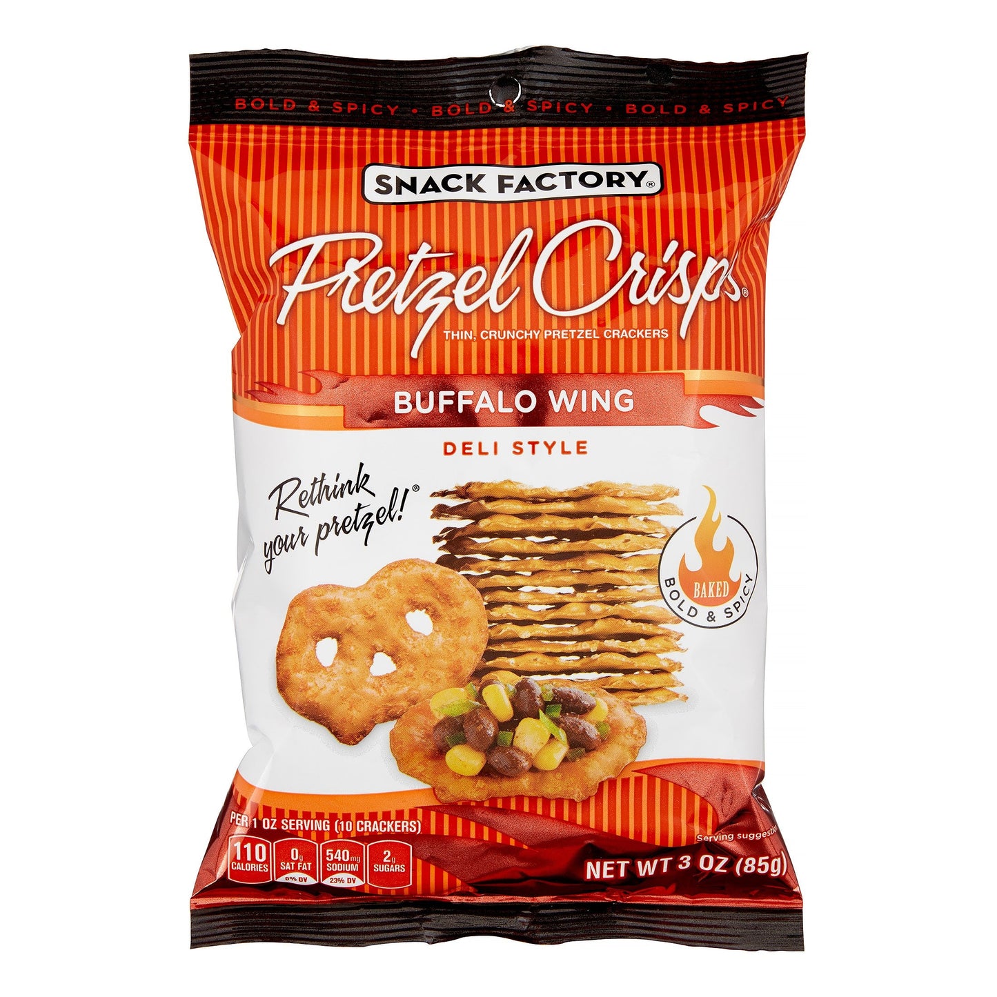 Snack Factory Pretzel Crisps Buffalo Wing Pretzels; 3 Ounces; 8 Per Case - High Mart Wholesale