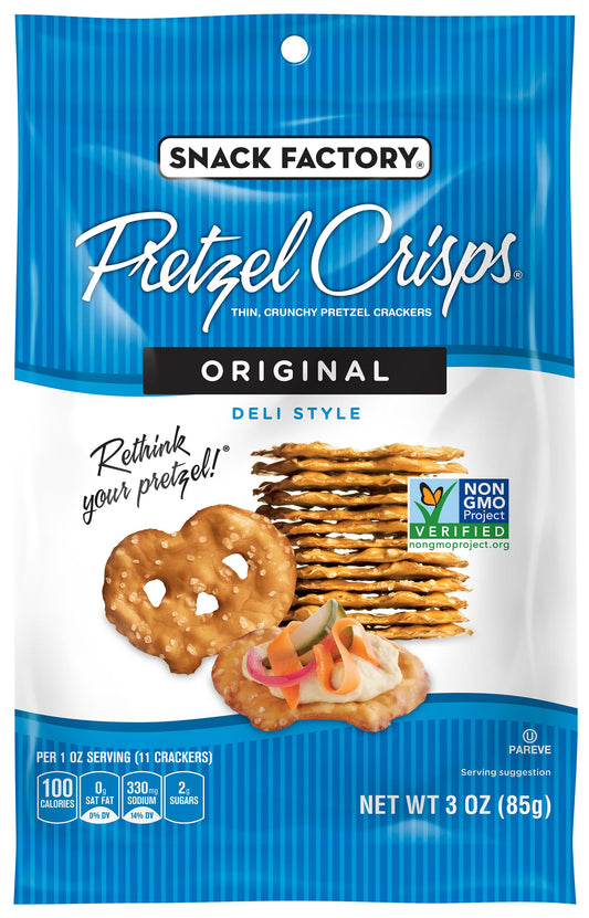 Pretzel Crisps Original Deli Style Thin Crunchy Pretzel Crackers Bag; 3 Ounce; 8 Per Case - High Mart Wholesale