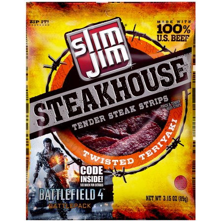 Slim Jim Steakhouse Twisted Teriyaki Tender Steak Strips; 3.15 Ounces; 8 Per Case