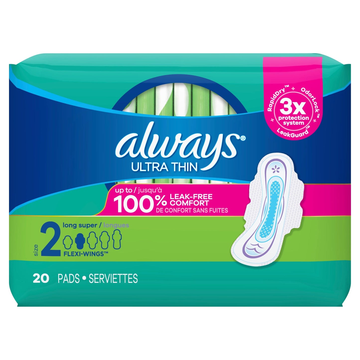 Always Ultra Thin Pads Long Wing; 20 Count; 6 Per Case