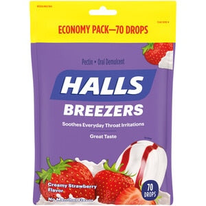 Halls Creamy Strawberry Cough Drops; 70 Count; 12 Per Case