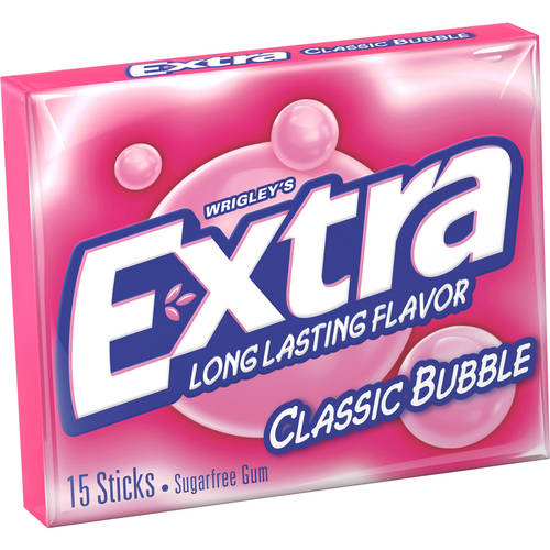 Extra 15 Piece/Unit Single Serve Classic Bubble Gum; 15 Piece; 10 Per Box; 12 Per Case