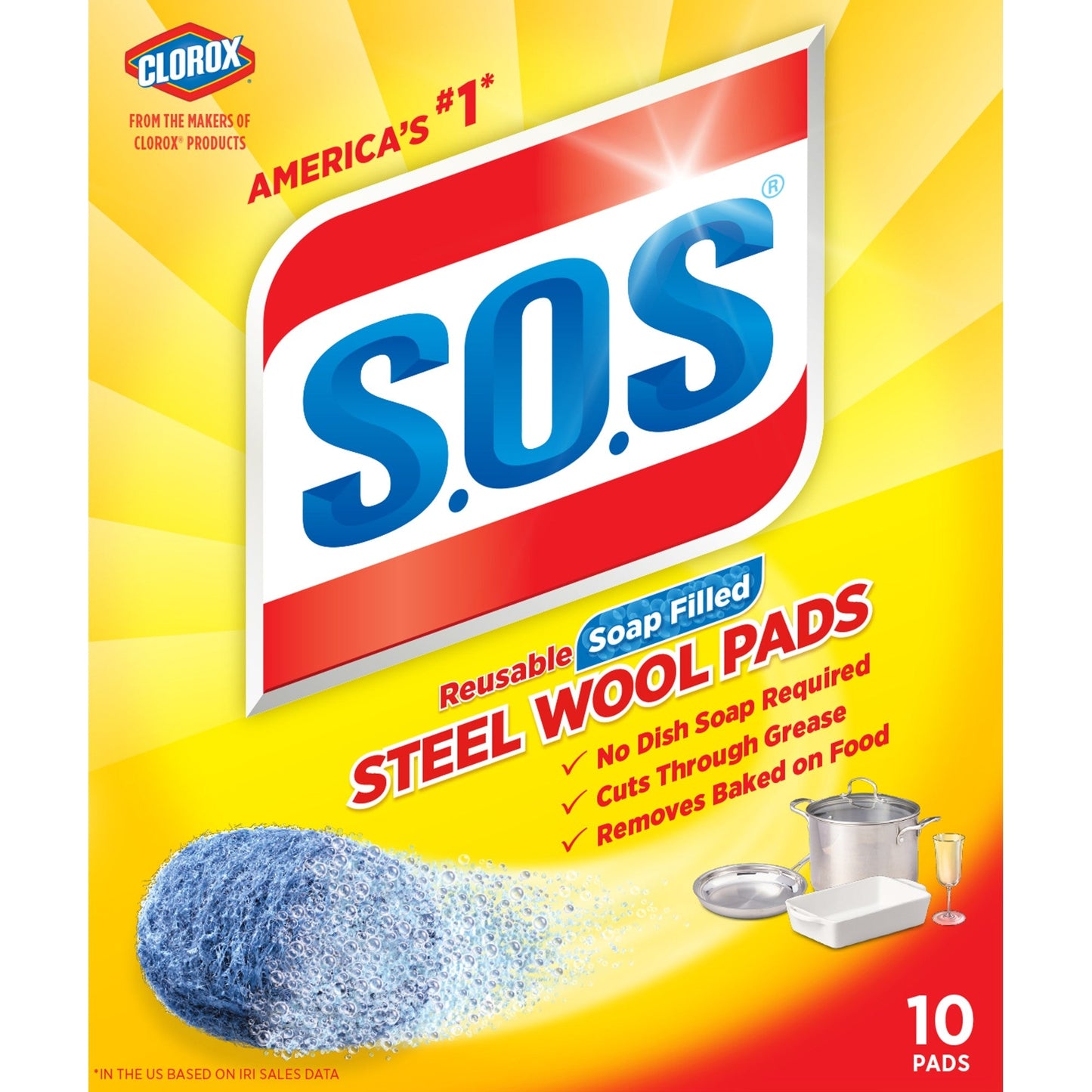 Sos Steel Wool Soap Pads; 10 Count; 6 Per Case