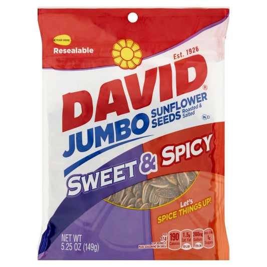 David Roasted And Salted Sweet And Spicy Jumbo Sunflower Seeds; 5.25 Ounces; 12 Per Case