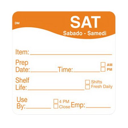 Ncco Trilingual Dissolvable Labels Saturday 2"X2" Item-Date-Use By; 250 Each