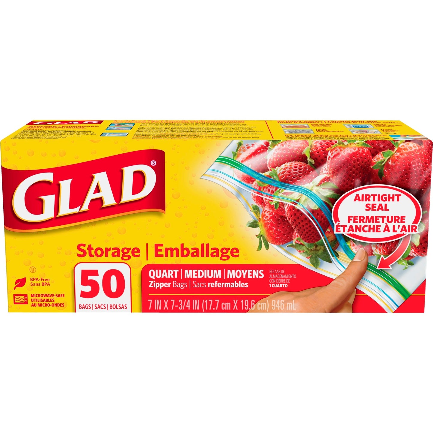 Glad Bags Storage Quart Zipper; 50 Count; 9 Per Case