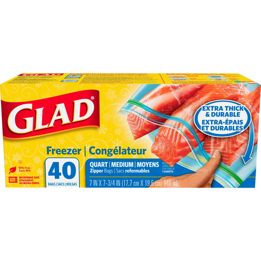 Glad Bags Freezer Quart Zipper; 40 Count; 9 Per Case