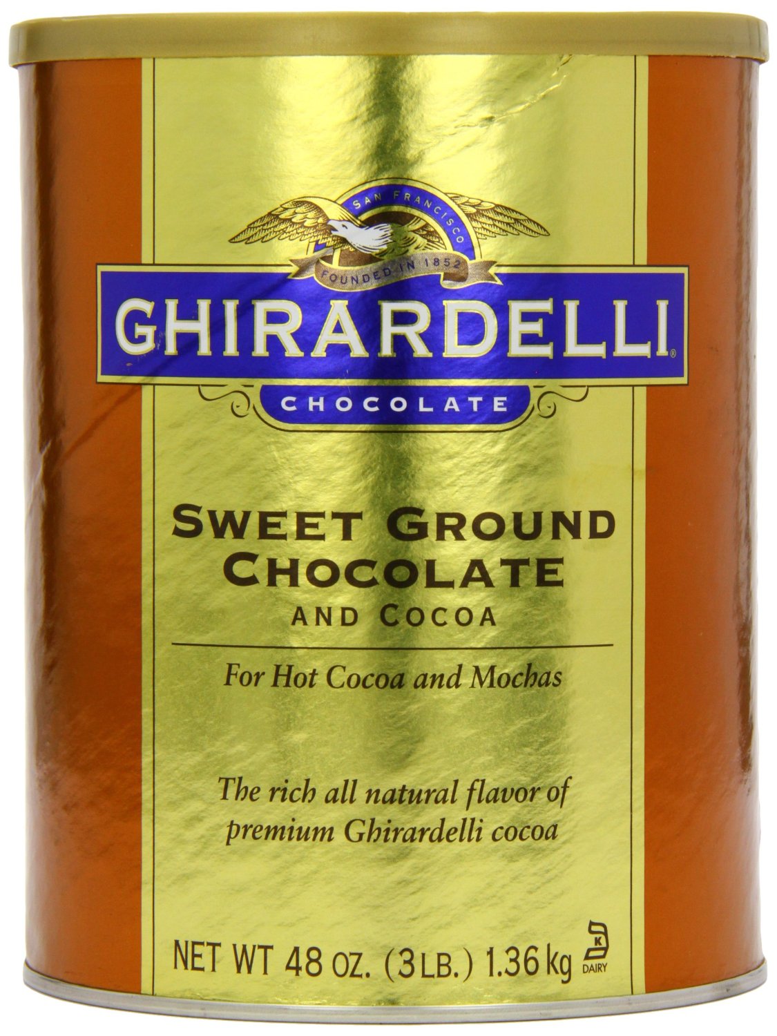 Ghirardelli Sweet Ground Chocolate Cocoa Can; 3 Pounds; 6 Per Case - High Mart Wholesale