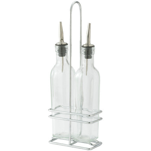 Winco Oil & Vinegar Cruet Set 8 Ounce With Pourers & One Rack; 12 Set; 1 Per Case - High Mart Wholesale