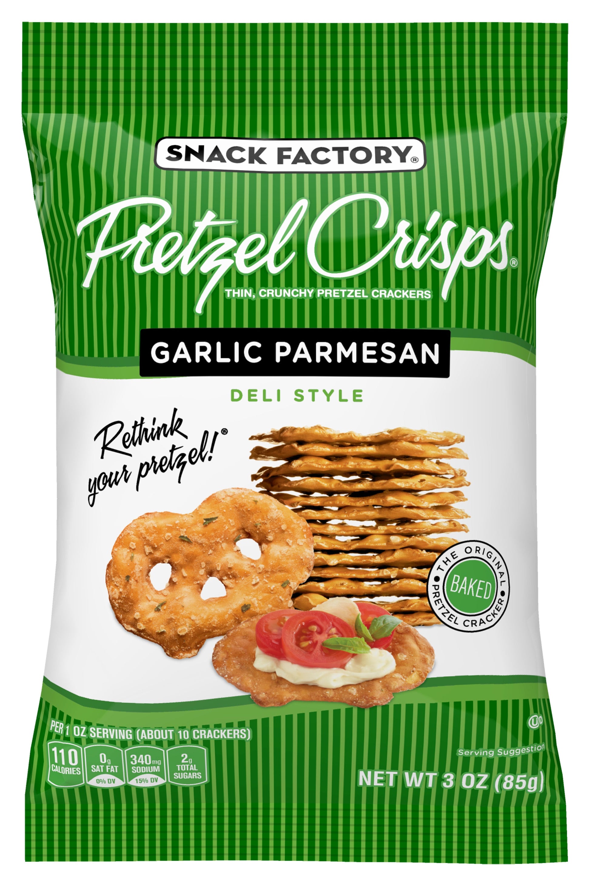 Snack Factory Pretzel Crisps Garlic Parmesan; 3 Ounces; 8 Per Case - High Mart Wholesale