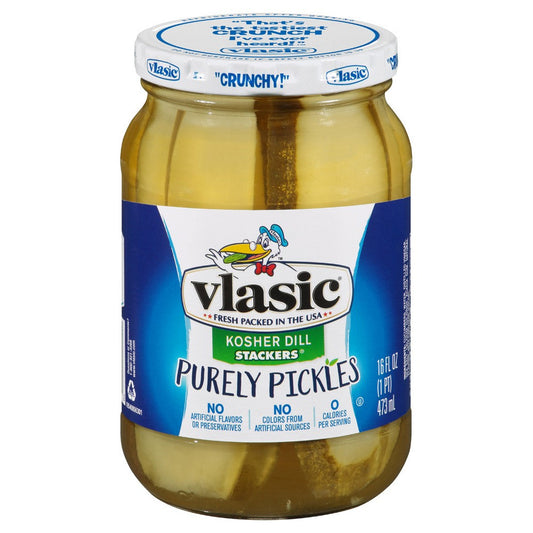 Vlasic Kosher Dill Stackers Purely Sandwich Pickle Jar; 16 Fluid Ounce; 6 Per Case - High Mart Wholesale