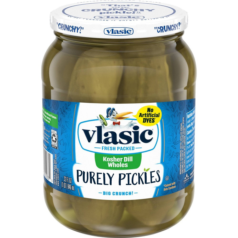 Vlasic Kosher Dill Large Pickle Whole Jar; 32 Fluid Ounce; 6 Per Case - High Mart Wholesale