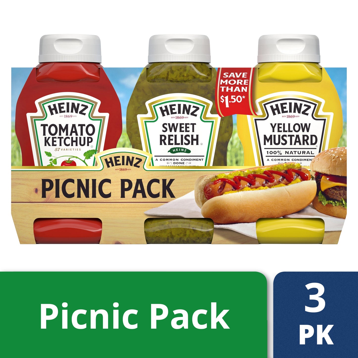 Heinz Assorted Relish; Mustard And Ketchup Picnic Pack; 3.375 Pound; 4 Per Case