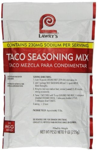 Lawry's Seasoning Taco Mix No Msg; 9 Ounces; 6 Per Case