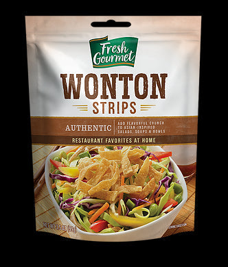 Fresh Gourmet Authentic Wonton Strips Salad Topping Bag; 3.5 Ounce; 9 Per Case - High Mart Wholesale