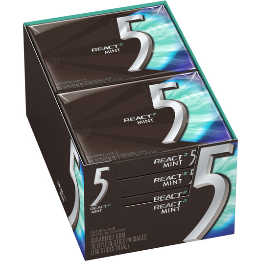 Five React Mint Gum; 15 Piece; 10 Per Box; 12 Per Case