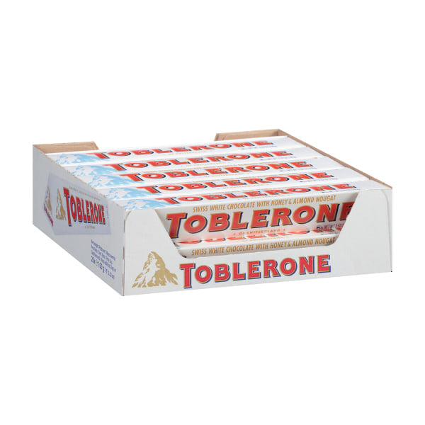 Toblerone Candy Chocolate Bar White Chocolate; 3.52 Ounces; 20 Per Box; 4 Per Case - High Mart Wholesale