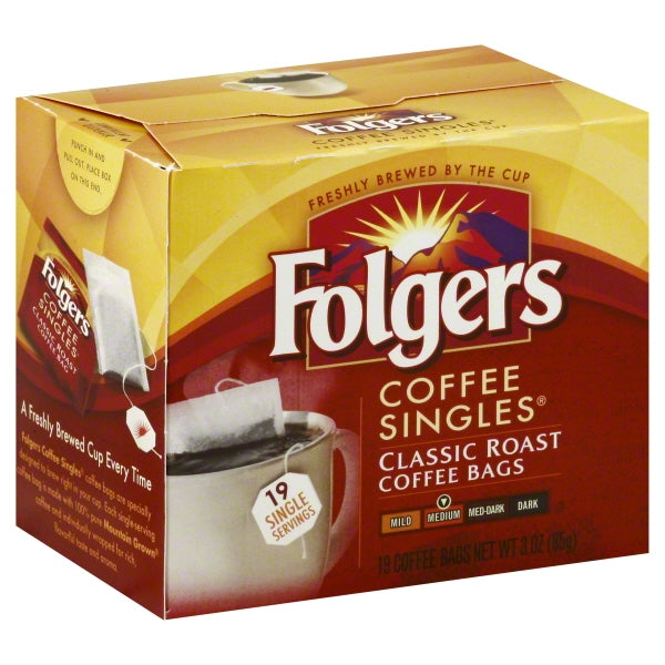 Folgers Regular Coffee Singles; 3 Ounces; 12 Per Case