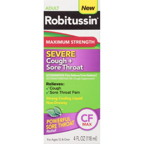 Robitussin Severe Cough & Sore Throat; 4 Ounces; 3 Per Box; 8 Per Case