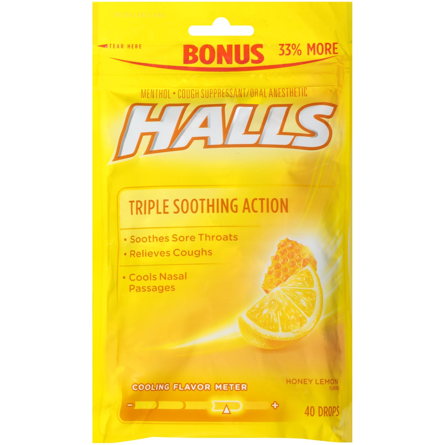 Halls Cough Drop Honey Lemon Bonus; 40 Count; 12 Per Box; 4 Per Case - High Mart Wholesale