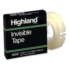 Highland Tape Invisible 6200 .75X1296; 1296 Inches; 12 Per Box; 12 Per Case