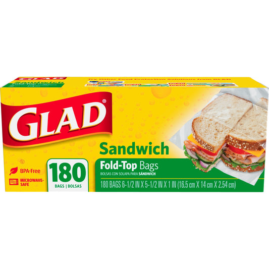 Glad Fold Top Sandwich Food Storage; 180 Count; 12 Per Case