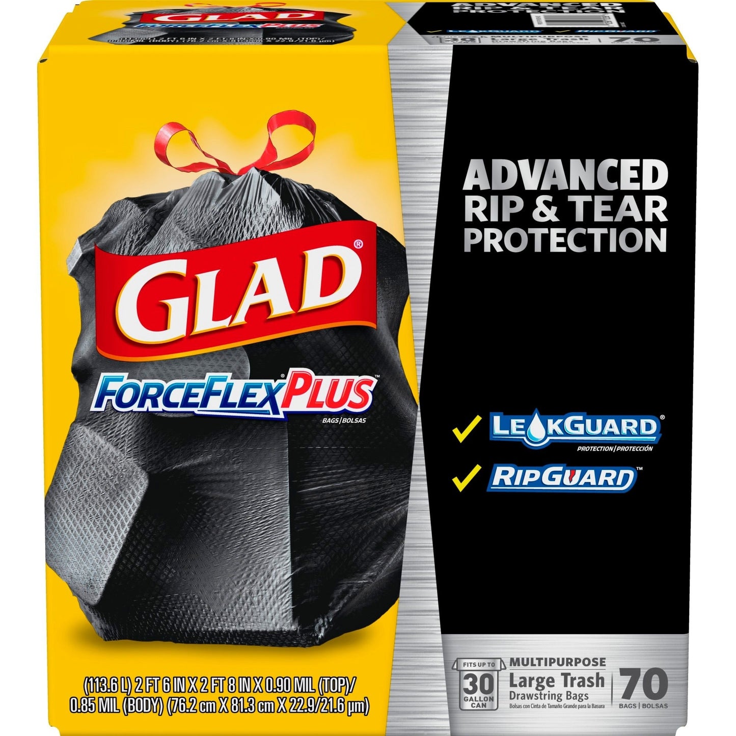 Glad Forceflex Trash Drawstrings Black; 70 Count; 1 Per Case