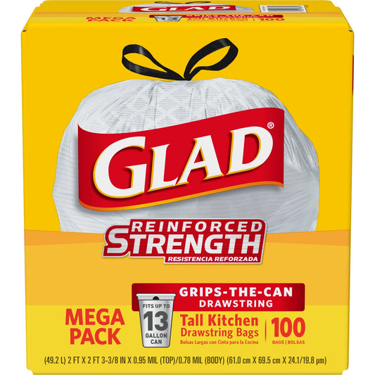 Glad Garbage Bag Tall Kitchen White 13 Gallon; 100 Count; 4 Per Case