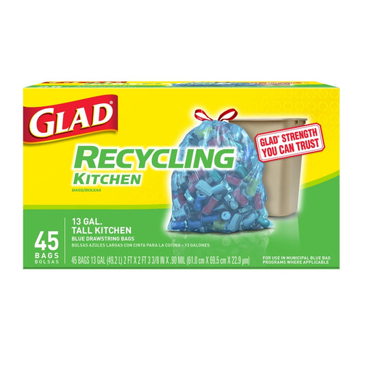 Glad Recycling Tall Kitchen Drawstring Translucent Blue 13 Gallon; 45 Count; 4 Per Case