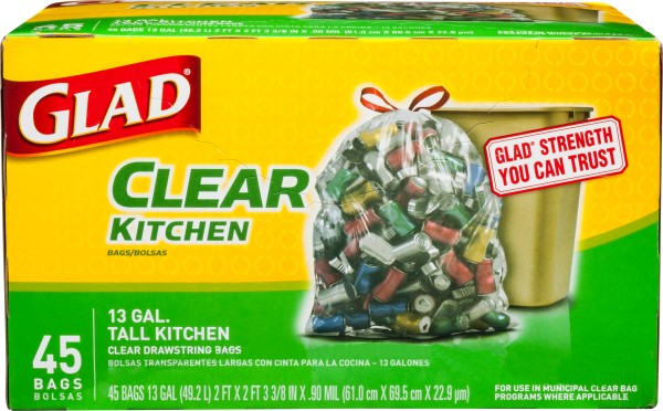 Glad Recycling Tall Kitchen Drawstrings; 45 Count; 4 Per Case