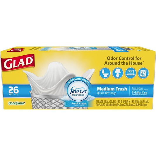 Glad Quick Tie Fresh Clean Odor Shield; 26 Count; 6 Per Case