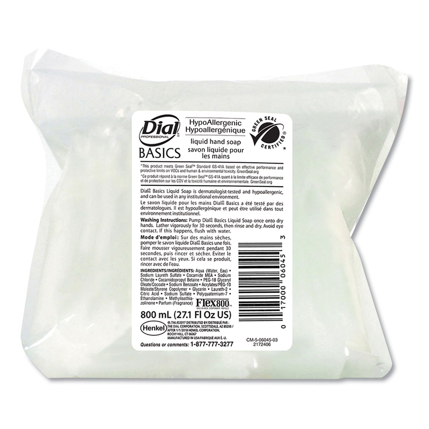 Dial Basics Liquid Hand Soap Flex Bag; 27.05 Fluid Ounces; 12 Per Case