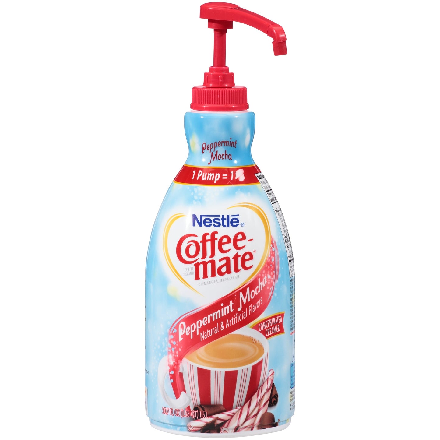 Coffee-Mate Peppermint Mocha Pump Concentrate Liquid Creamer; 1.58 Quart; 2 Per Case