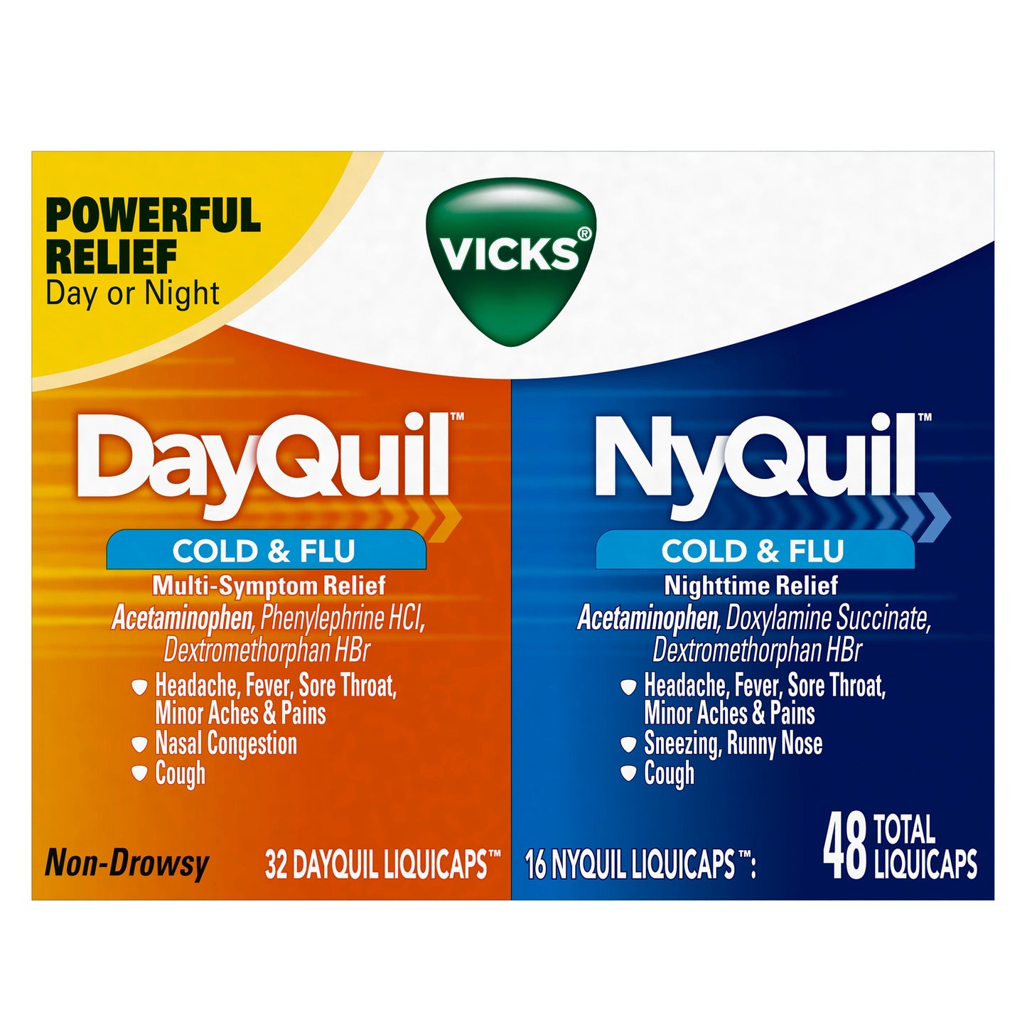 Vicks Dayquil Nyquil Liquicaps Combo-Pak; 48 Count; 3 Per Box; 4 Per Case