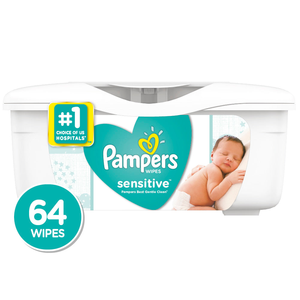 Pampers Sensitive Wipes Tub; 64 Count; 8 Per Case