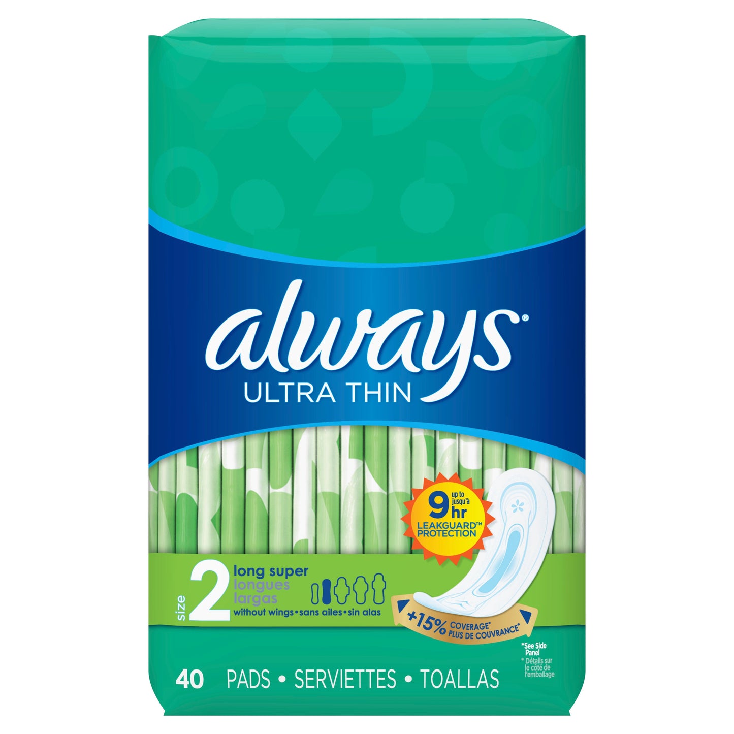 Always Ultra Thin Pad Long Nonwing; 40 Count; 6 Per Case