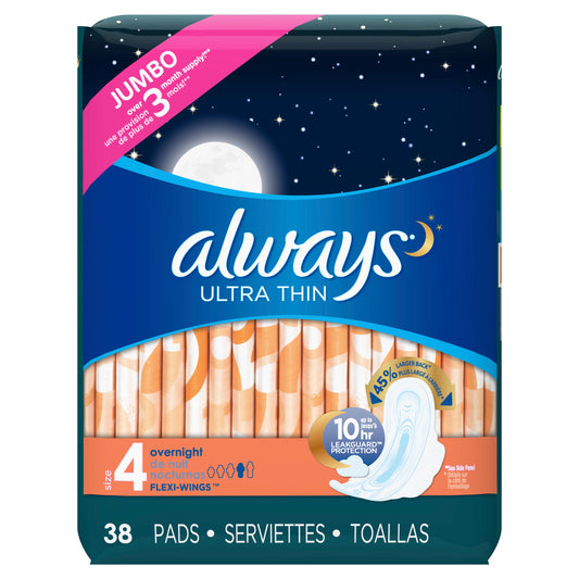 Always Pad Ultra Thin Overnight Wing; 38 Count; 6 Per Case